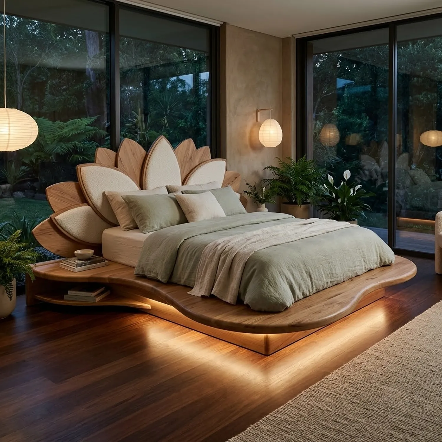 Wood Lily Lagoon Bed Oceanic Marine Life Botanical Interior Accent